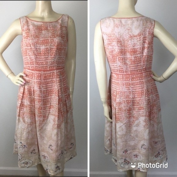 Elie Tahari Dresses & Skirts - Elie Tahari women’s 100% Linen Floral Fit & Flare orangeDress knee length size 4